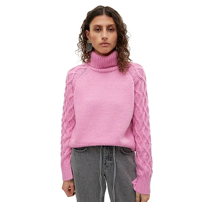 Miranda Cable-Trim Turtleneck Sweater