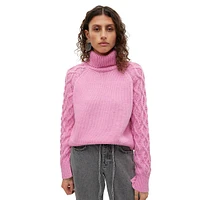 Miranda Cable-Trim Turtleneck Sweater