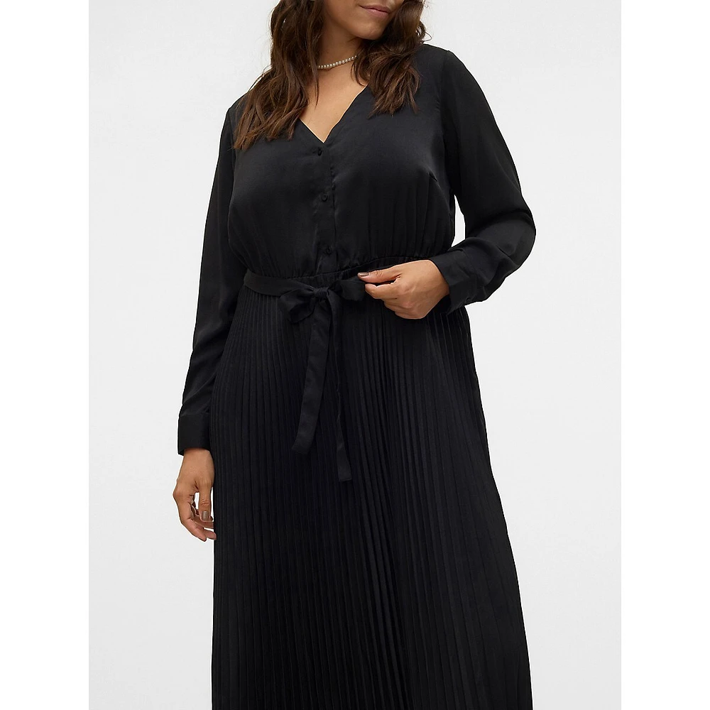 Plus Cindy Tied Plissé V-Neck Maxi Dress