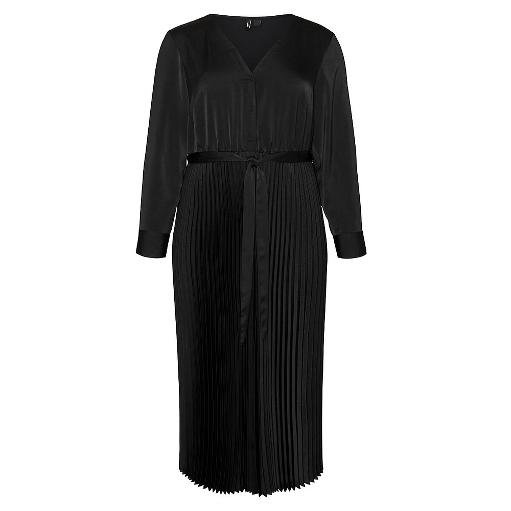 Plus Cindy Tied Plissé V-Neck Maxi Dress