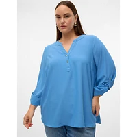 Plus Cani Henley-Style V-Neck Blouse