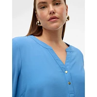 Plus Cani Henley-Style V-Neck Blouse