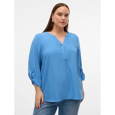 Plus Cani Henley-Style V-Neck Blouse