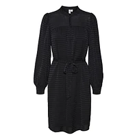 Belted Balloon-Sleeve Dress