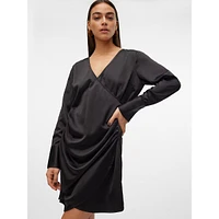 Surplice-Neck Side-Ruched Dress