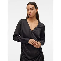 Surplice-Neck Side-Ruched Dress