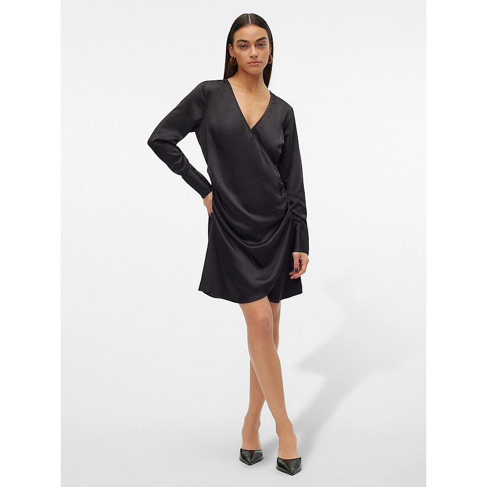 Surplice-Neck Side-Ruched Dress