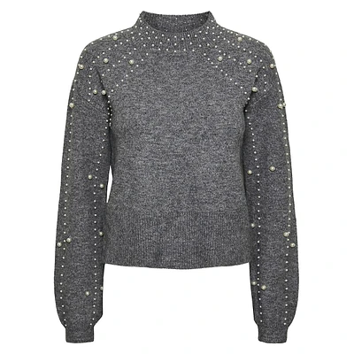 Rea Faux Pearl-Embellished Mock-Neck Sweater