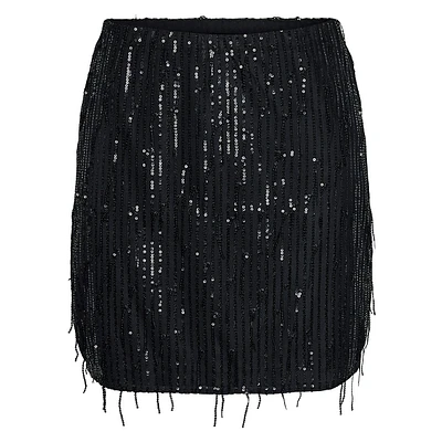 Rilly High-Waisted Sequin Fringe Mini Skirt