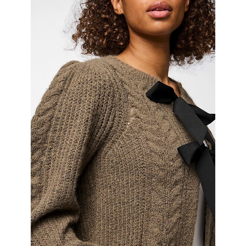 Double-Bow Cable-Knit Cardigan