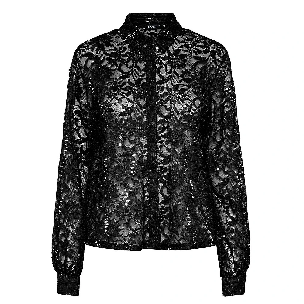 Roxy Floral Sequined Lace Shirt