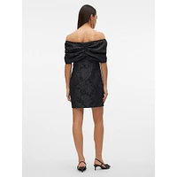 Off-The-Shoulder Bow-Front Jacquard Dress