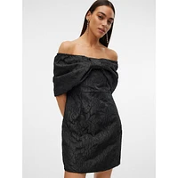 Off-The-Shoulder Bow-Front Jacquard Dress