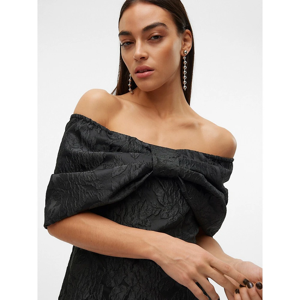 Off-The-Shoulder Bow-Front Jacquard Dress