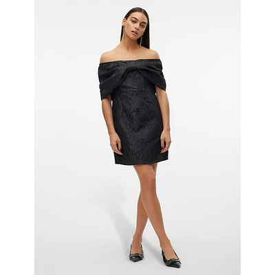 Off-The-Shoulder Bow-Front Jacquard Dress