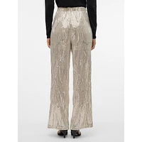 Wide-Leg Pull-On Sequin Pants