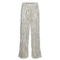 Wide-Leg Pull-On Sequin Pants