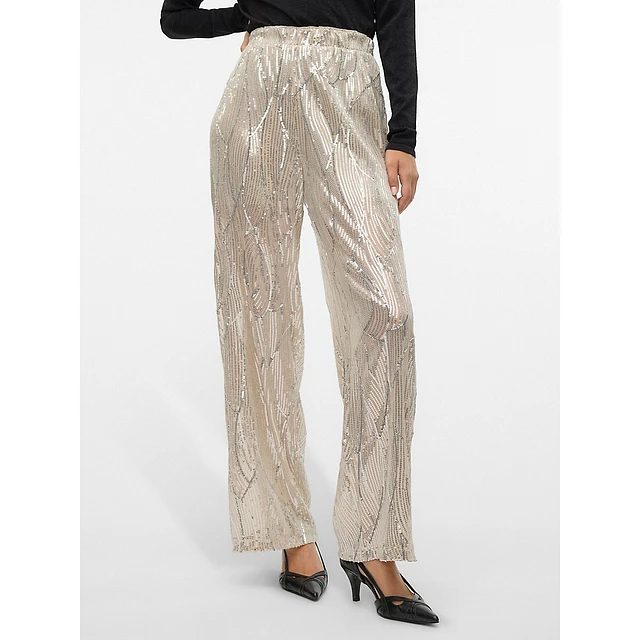 Wide-Leg Pull-On Sequin Pants