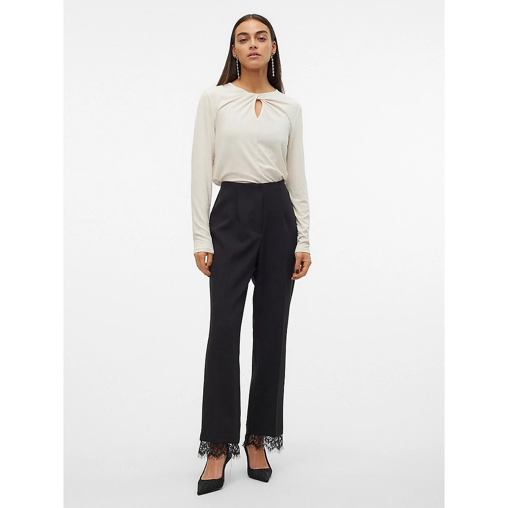 Lace-Trimmed Straight-Leg Dress Pants