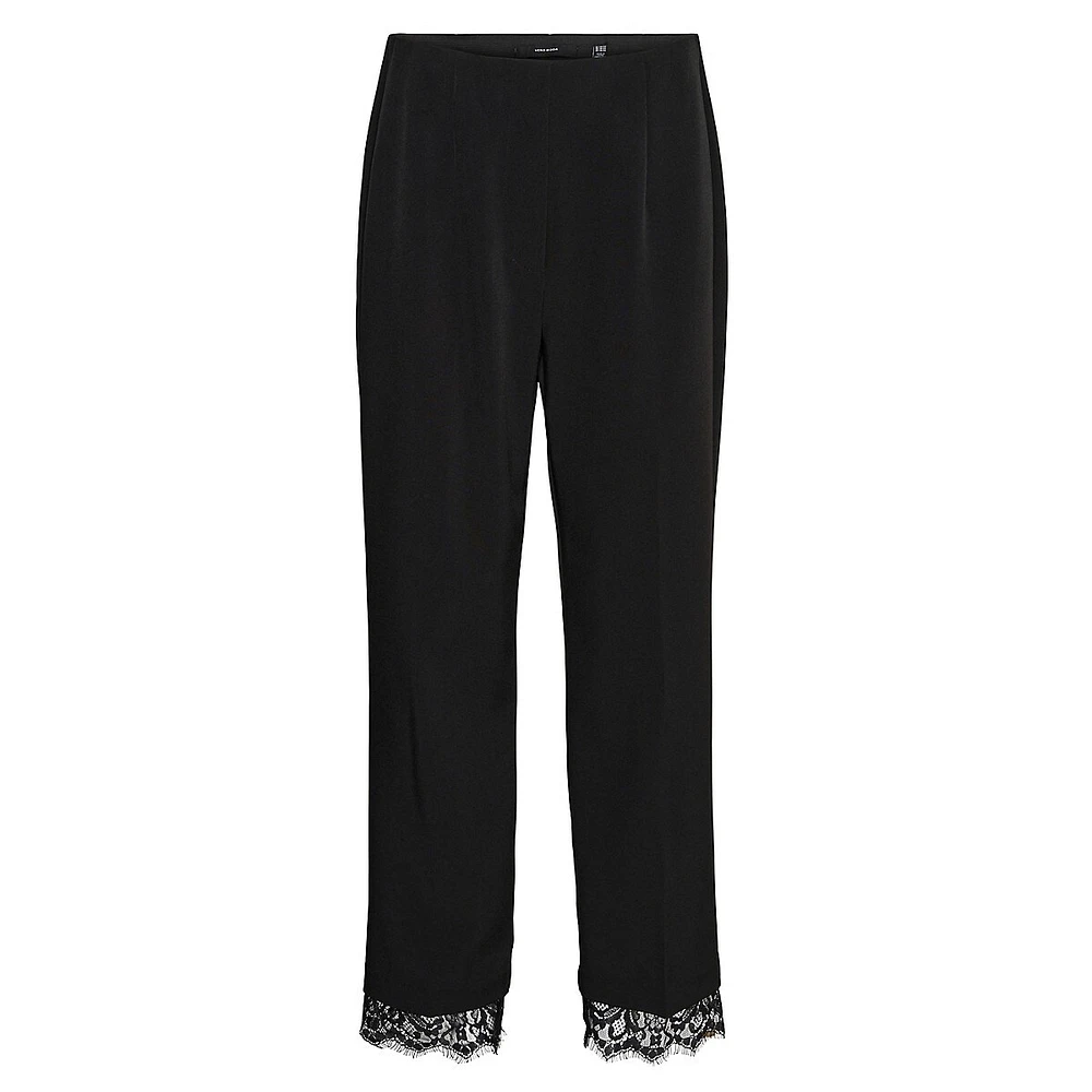 Lace-Trimmed Straight-Leg Dress Pants