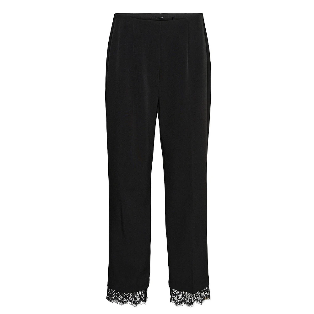 Lace-Trimmed Straight-Leg Dress Pants