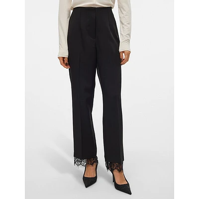 Lace-Trimmed Straight-Leg Dress Pants