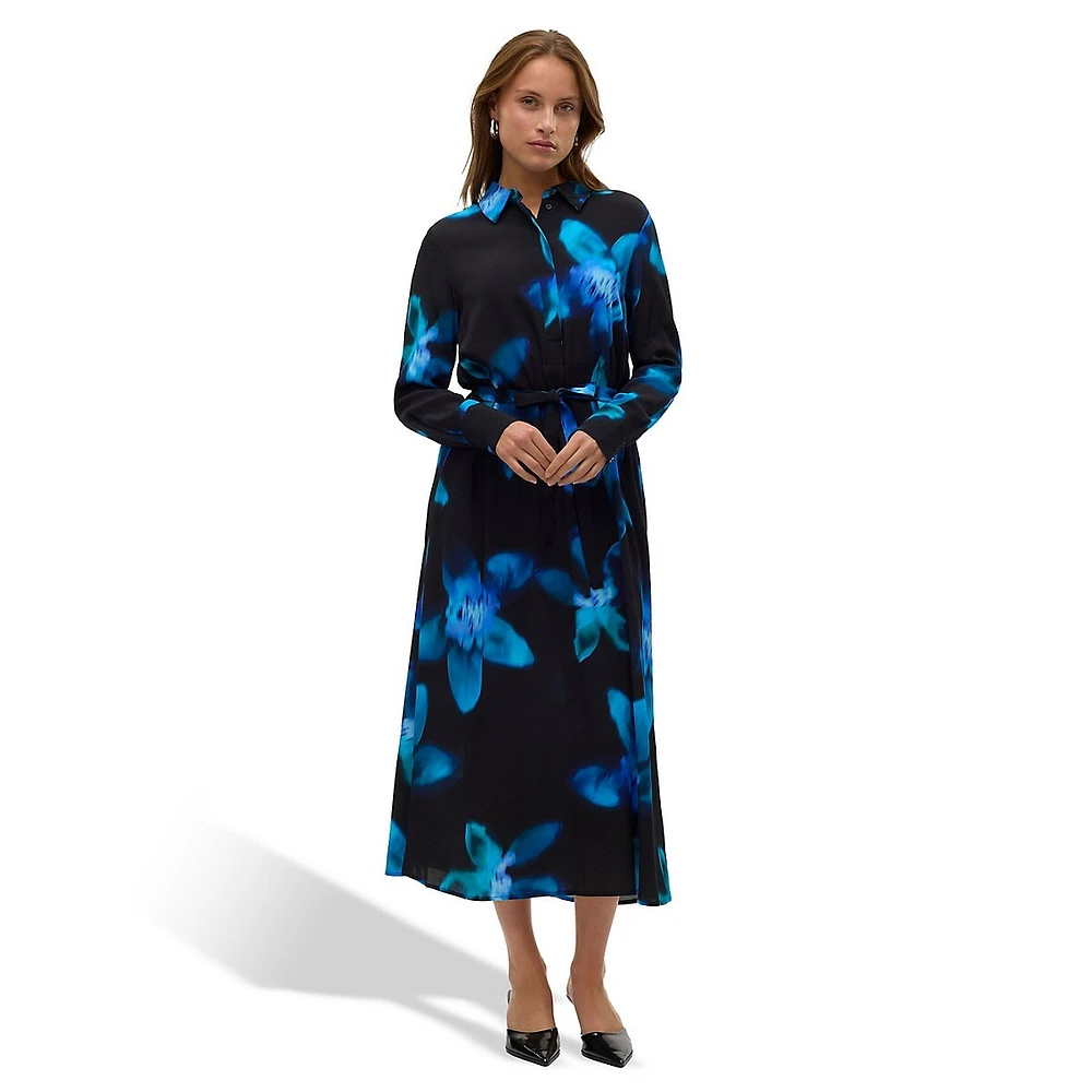 Print Midi-Length Shirt Dress