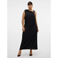 Plus Calva Sleeveless Gathered Asymmetrical Maxi Dress