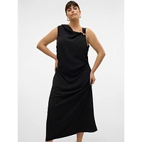 Plus Calva Sleeveless Gathered Asymmetrical Maxi Dress