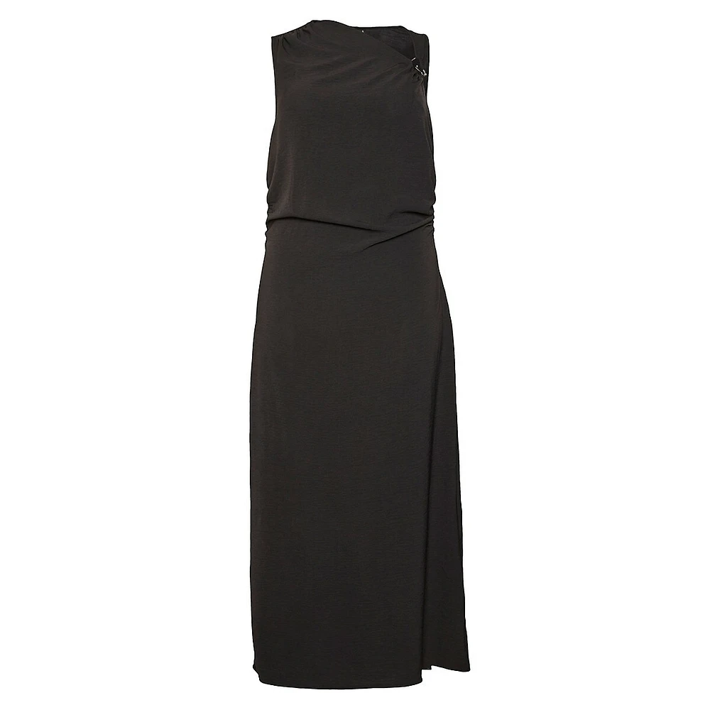 Plus Calva Sleeveless Gathered Asymmetrical Maxi Dress