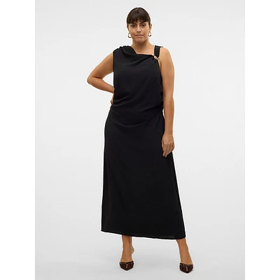 Plus Calva Sleeveless Gathered Asymmetrical Maxi Dress