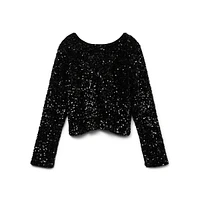 Lailia Long-Sleeve Bow-Back Sequin Top