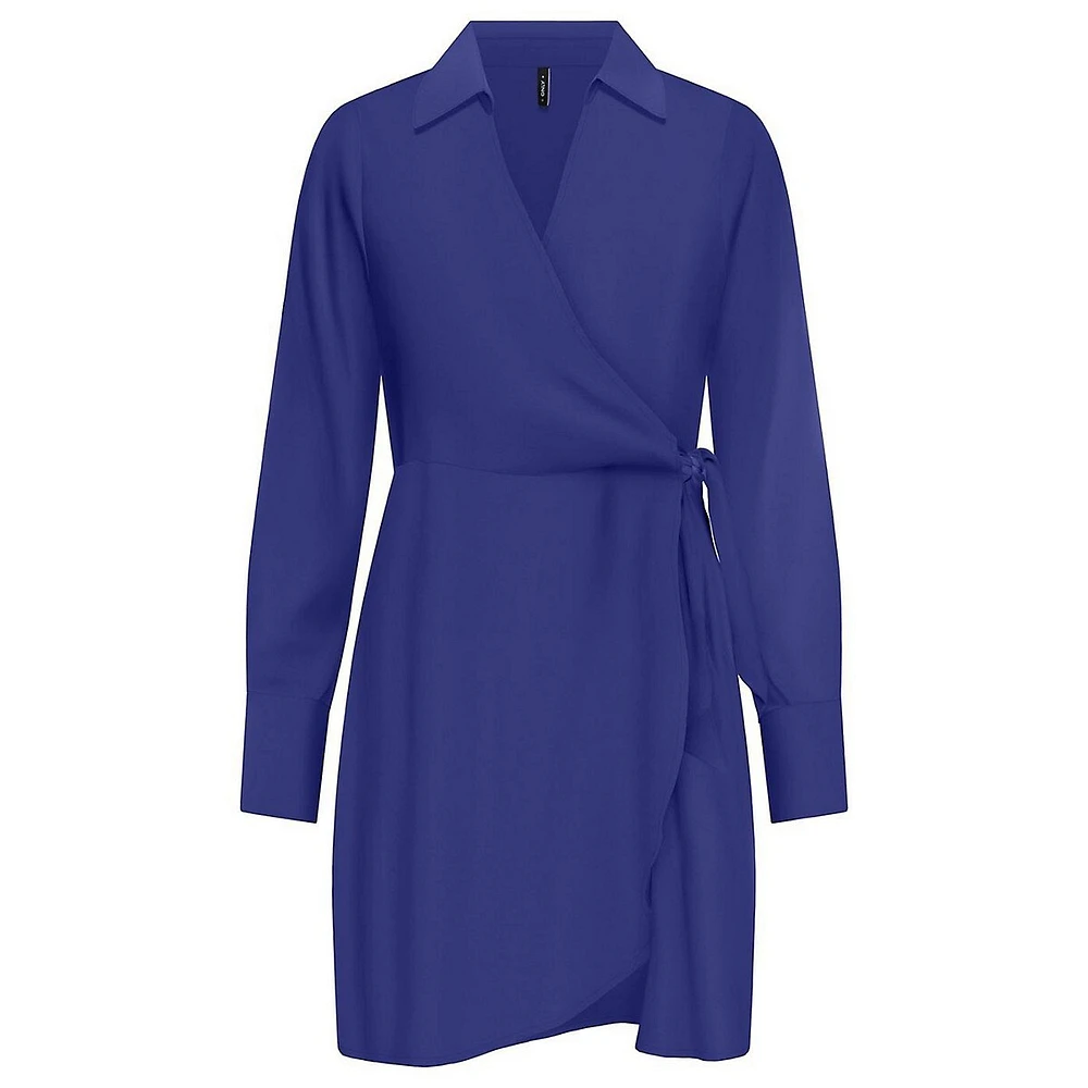 Satin Faux Wrap Shirt Dress
