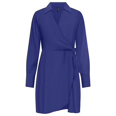 Satin Faux Wrap Shirt Dress