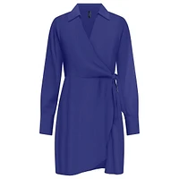 Satin Faux Wrap Shirt Dress