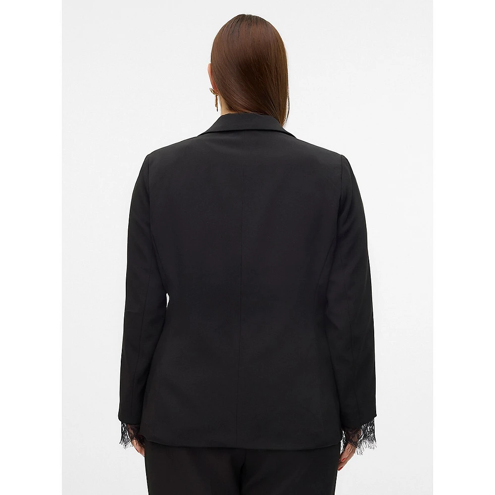 Plus Clulu Lace-Cuff Fitted Blazer