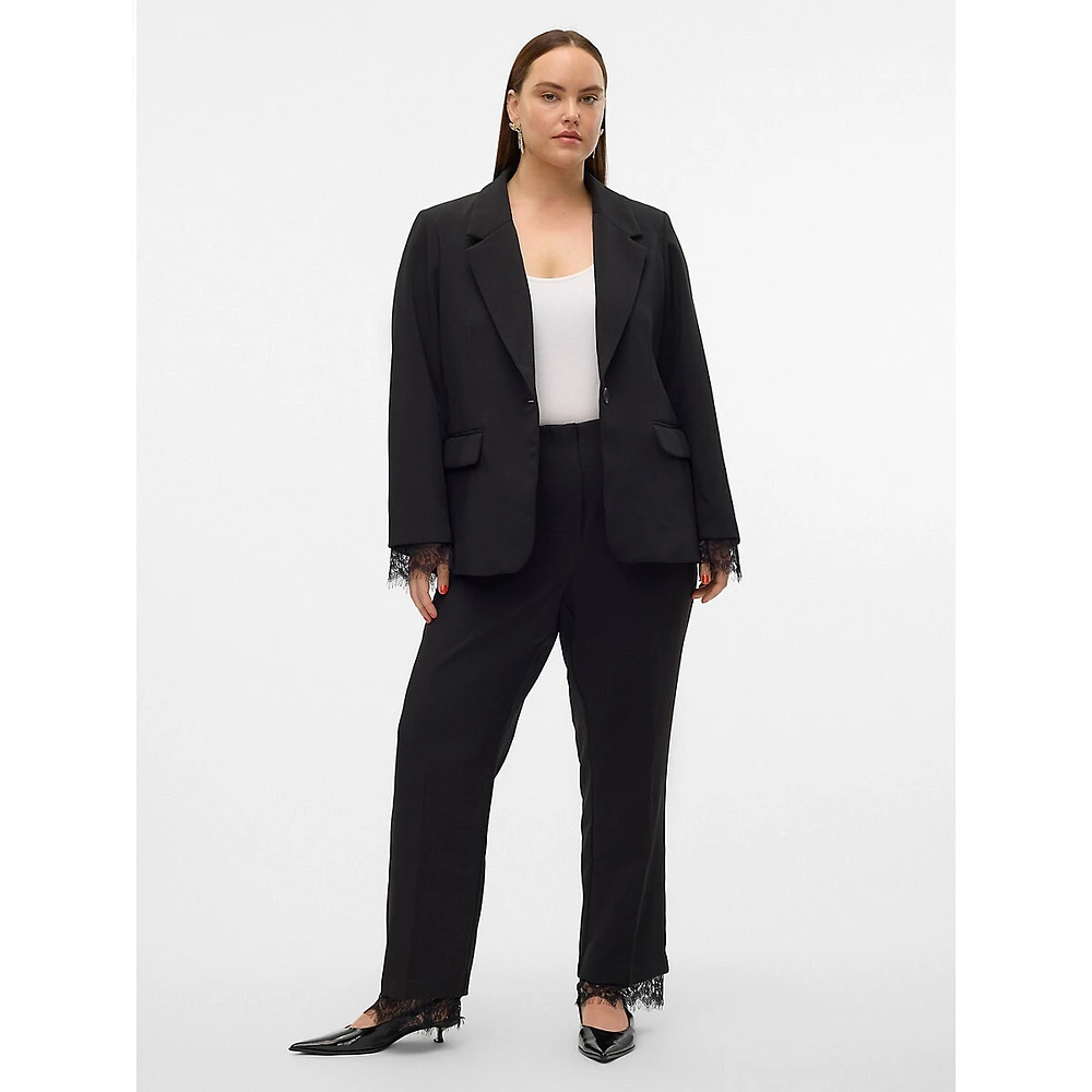 Plus Clulu Lace-Cuff Fitted Blazer