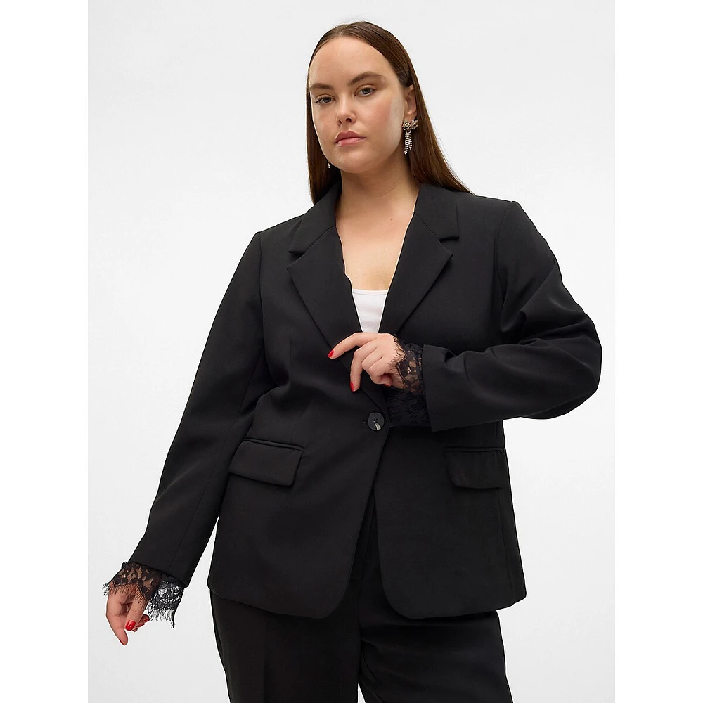 Plus Clulu Lace-Cuff Fitted Blazer