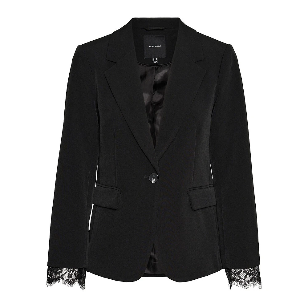 Plus Clulu Lace-Cuff Fitted Blazer