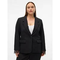 Plus Clulu Lace-Cuff Fitted Blazer