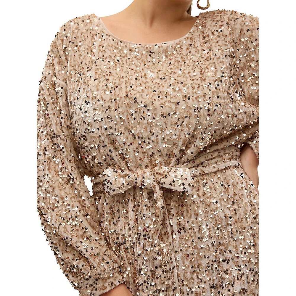Plus Robe Bella à col bateau et sequins noués