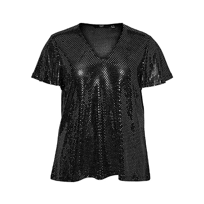 Plus Cevaline V-Neck Metallic Dot T-Shirt