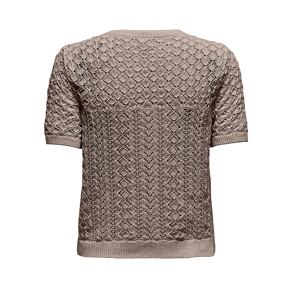 Patterned-Knit Short-Sleeve Sweater