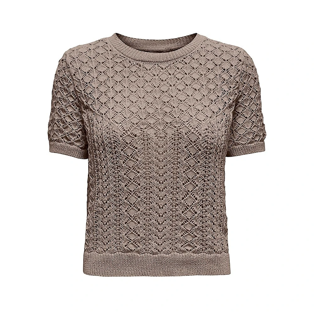 Patterned-Knit Short-Sleeve Sweater