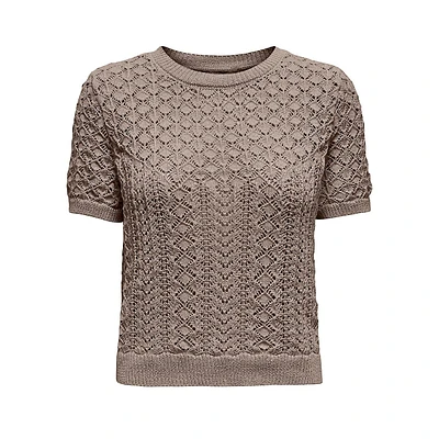 Patterned-Knit Short-Sleeve Sweater