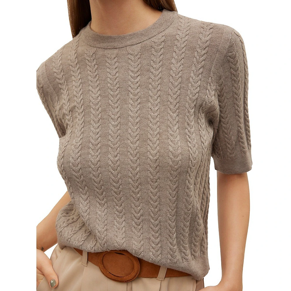 Jenny Cable-Knit Elbow-Sleeve Sweater