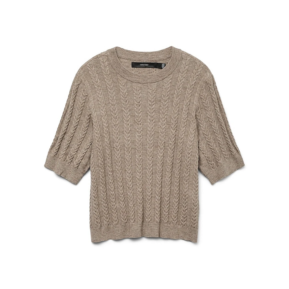 Jenny Cable-Knit Elbow-Sleeve Sweater