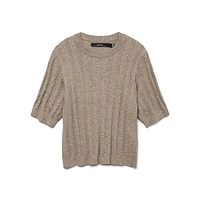 Jenny Cable-Knit Elbow-Sleeve Sweater