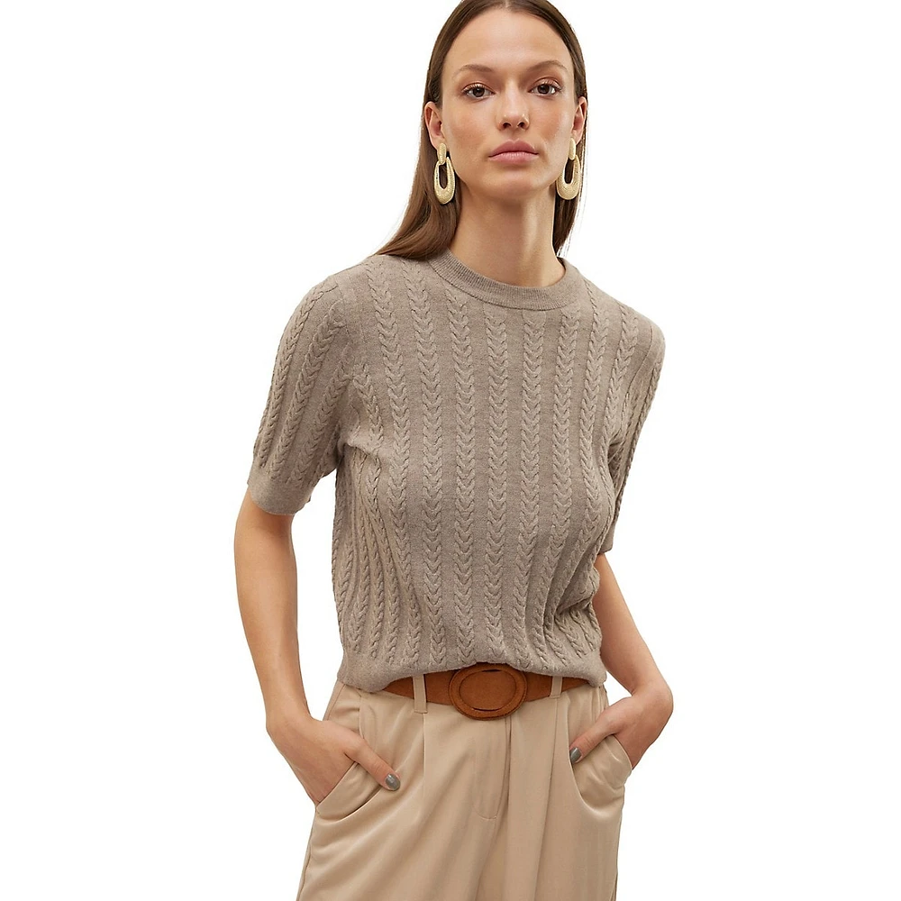 Jenny Cable-Knit Elbow-Sleeve Sweater