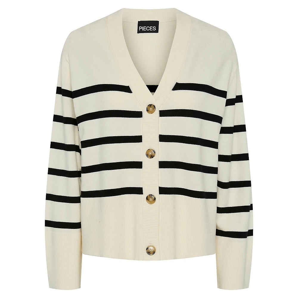 Sia Breton-Stripe V-Neck Cardigan